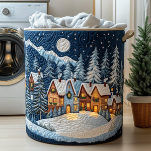 Peaceful Snow Village Quilted Laundry Basket Merch For Friends
