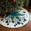 Peacock Feather Quilted Tree Skirt Cozy Tree Skirt For Holiday Decor