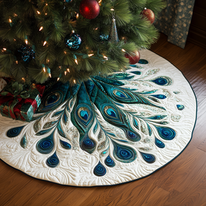 Peacock Feather Quilted Tree Skirt Cozy Tree Skirt For Holiday Decor
