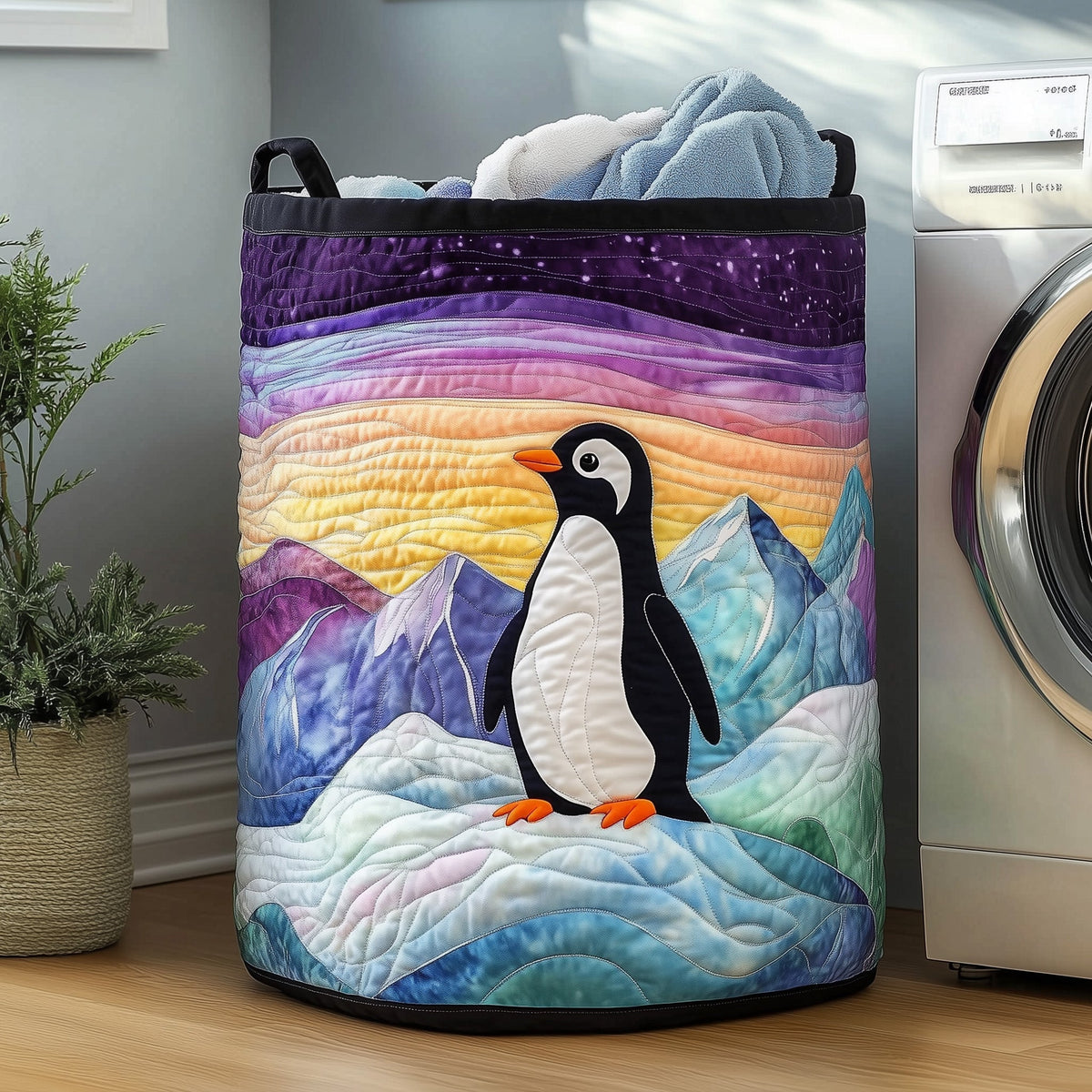 Penguin Heaven Quilted Laundry Basket Holiday Merch Gift