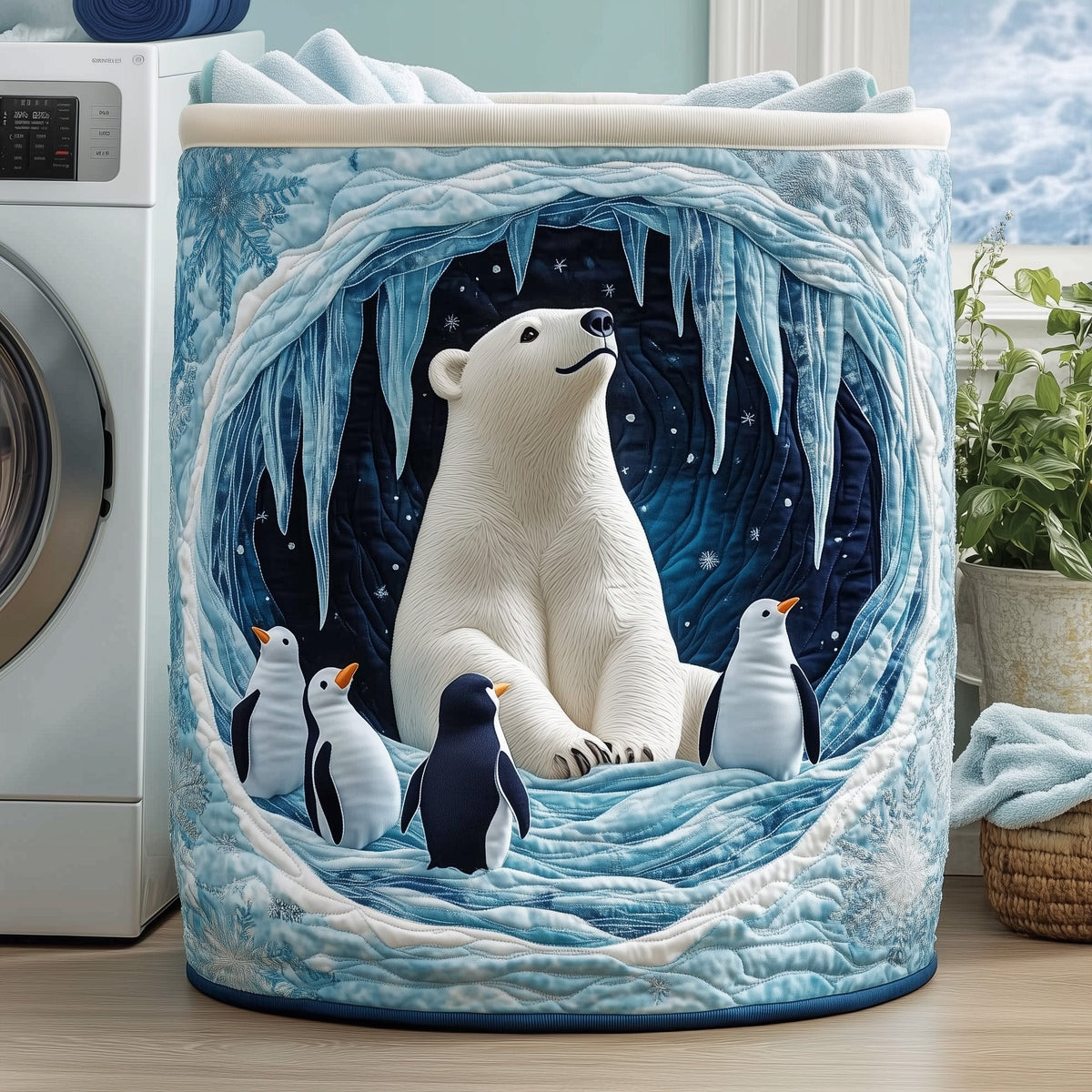 Penguin Heaven Quilted Laundry Basket Merch For Kids