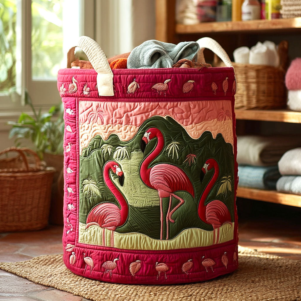 Pink Flock Quilted Laundry Basket Valentine’s Day Merch Gift