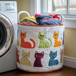 Playful Cat Quilted Laundry Basket Birthday Merch Gift