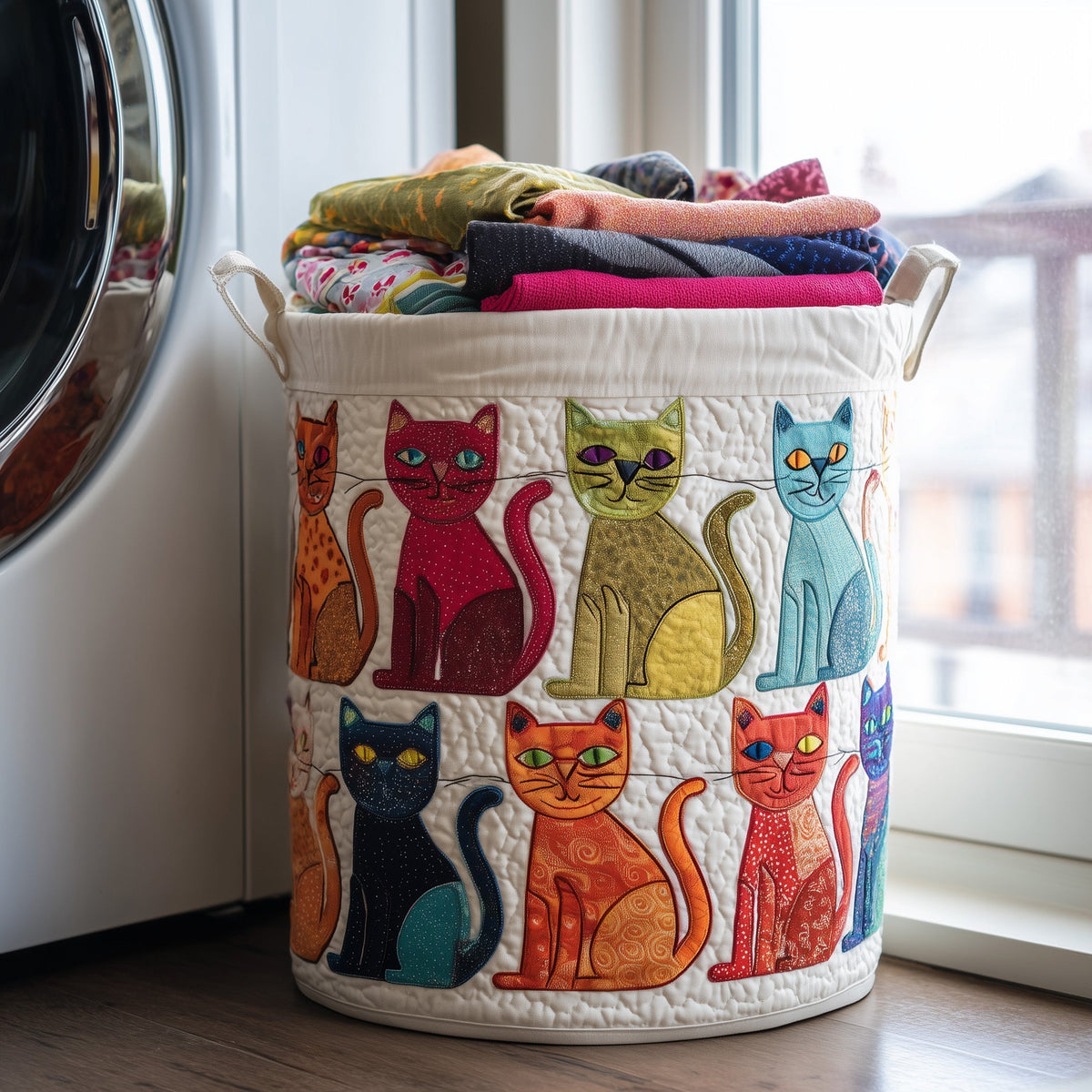 Playful Cat Quilted Laundry Basket Holiday Merch Gift