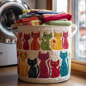 Playful Cat Quilted Laundry Basket Mother’s Day Merch Gift(1)