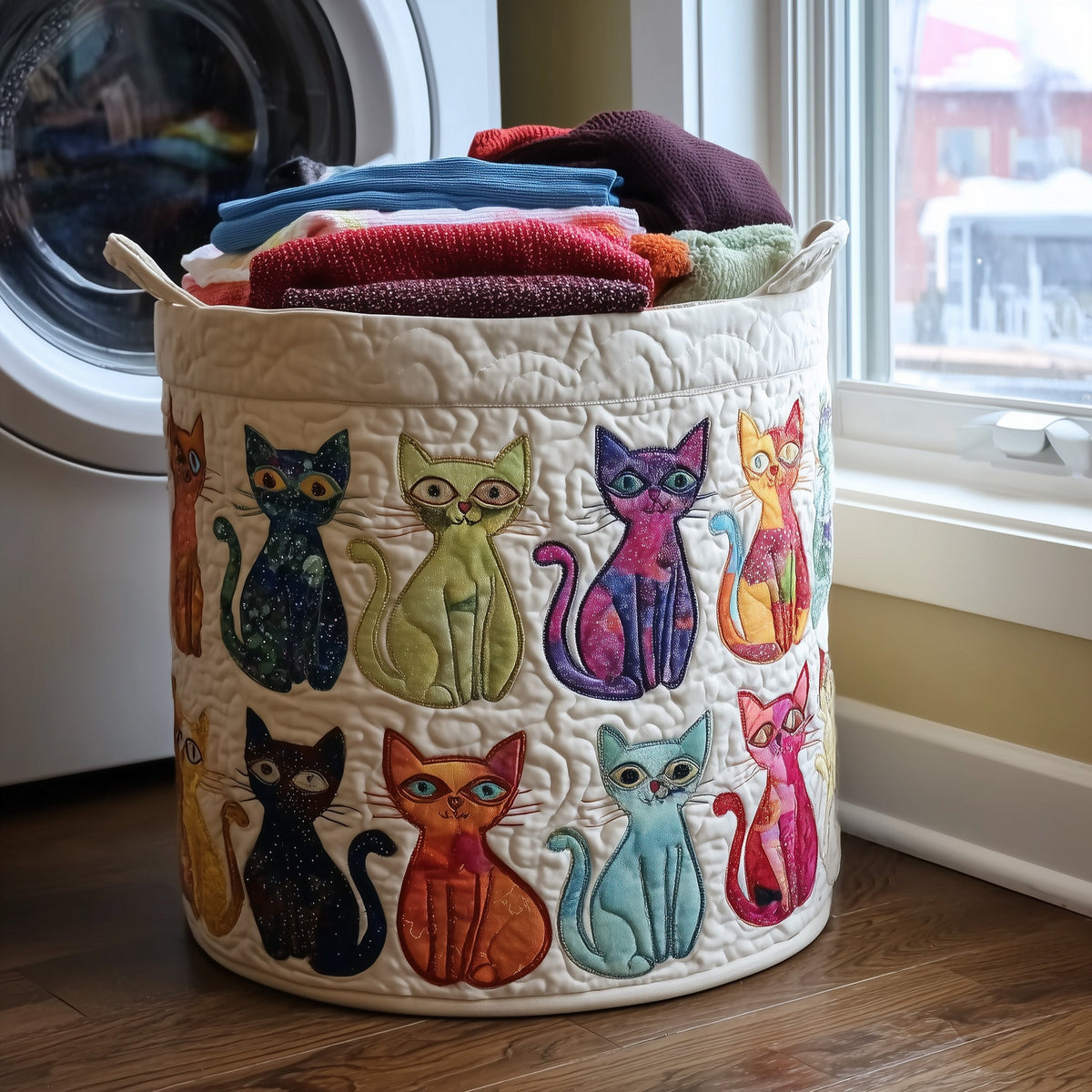 Playful Cat Quilted Laundry Basket Valentine’s Day Merch Gift