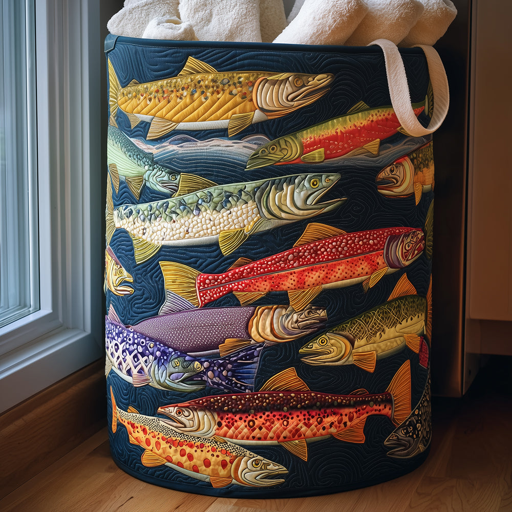 Playful Trout Quilted Laundry Basket Graduation Merch Gift