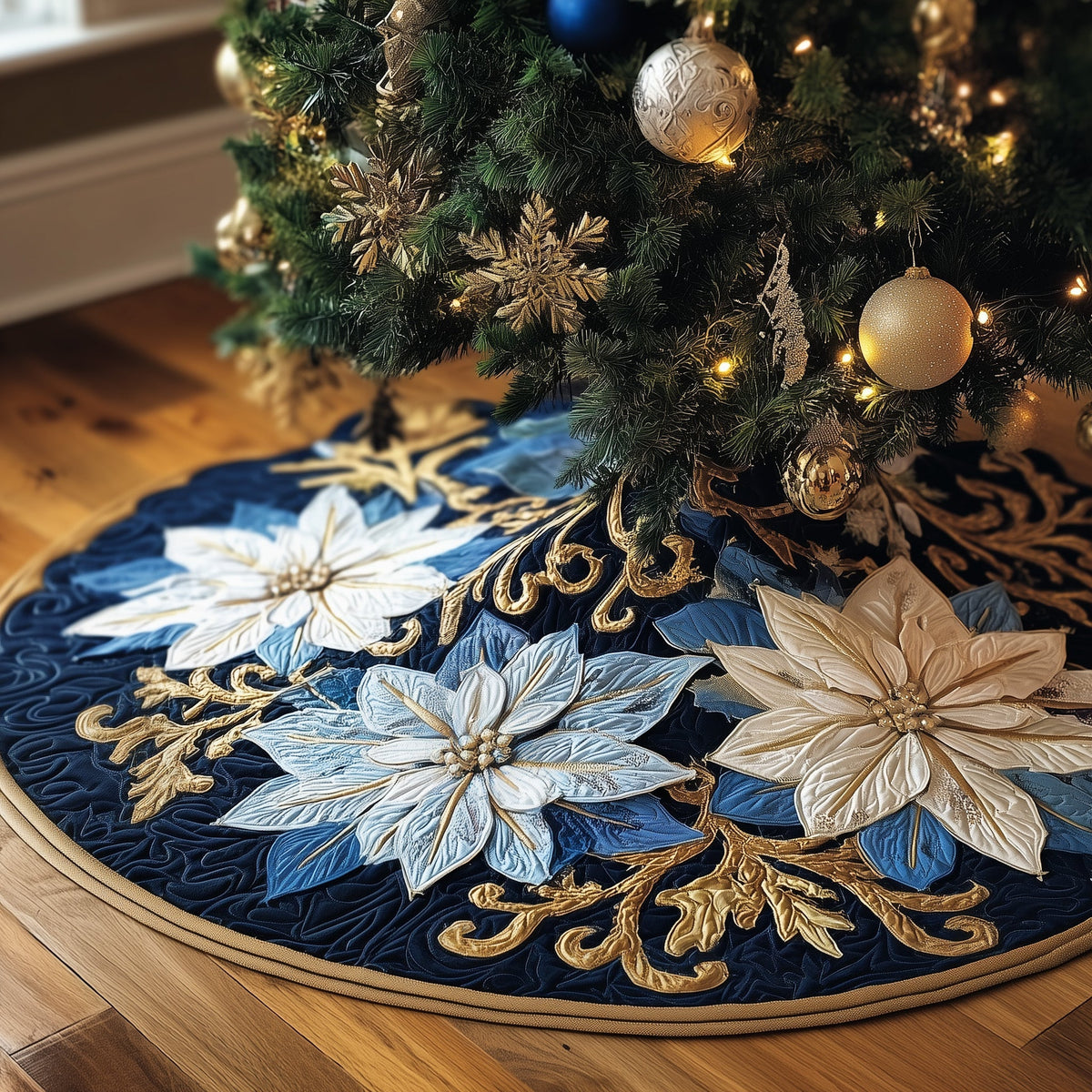 Poinsettia Bliss Quilted Tree Skirt Thoughtful Valentine’s Day Gift Merch