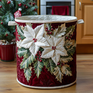 Poinsettia Bloom Quilted Laundry Basket Valentine’s Day Merch Gift