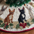 Poinsettia Frenchie Paws Quilted Christmas Tree Skirt Adorable Holiday Tree Skirt for Cozy Spaces