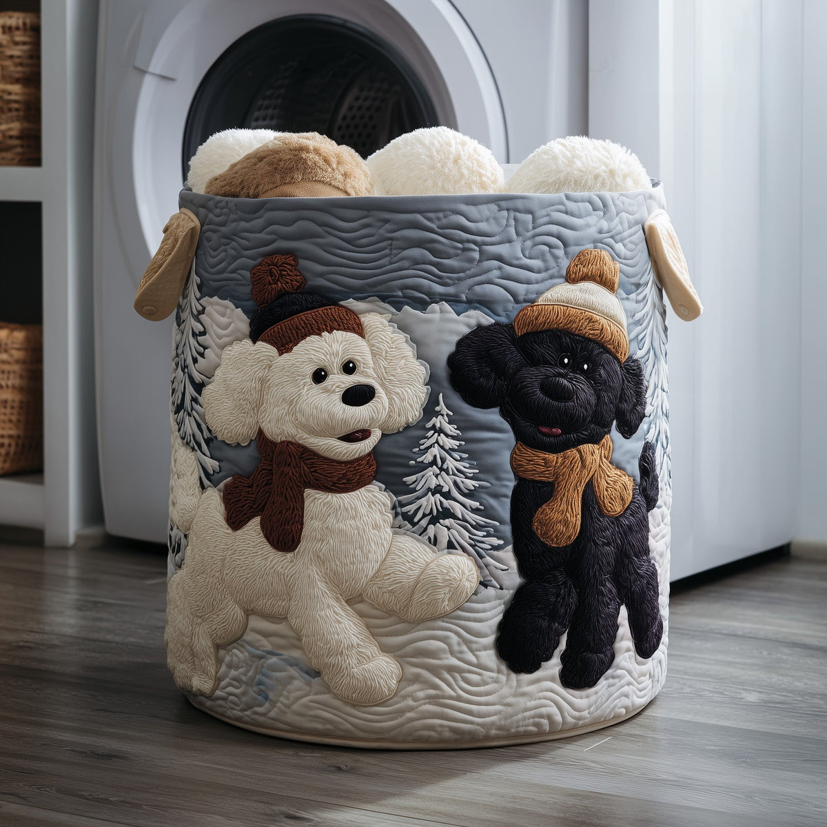 Poodle Couple Quilted Laundry Basket Birthday Merch Gift