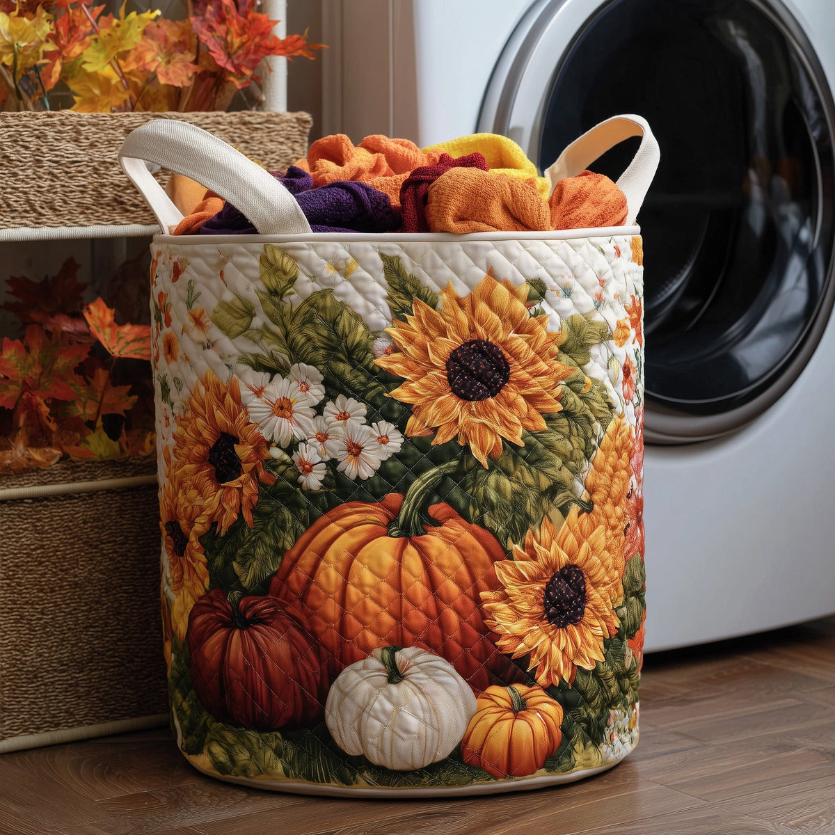 Pumpkin Delight Quilted Laundry Basket Fall Merch Pick