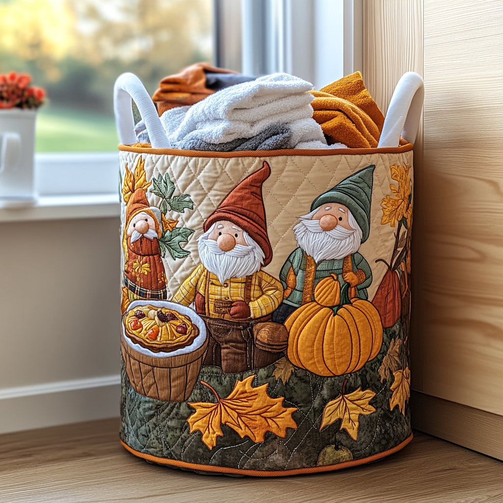 Pumpkin Gnome Quilted Laundry Basket Great Stocking Stuffer