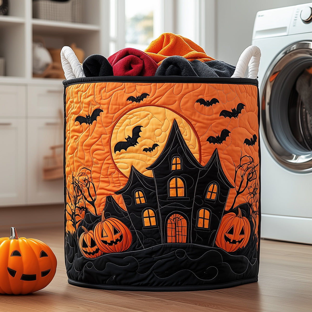 Pumpkin Halloween Quilted Laundry Basket Father’s Day Merch Gift