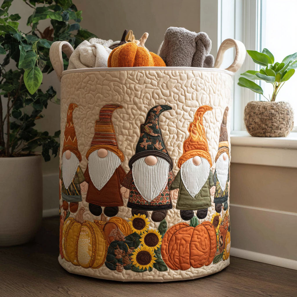 Pumpkin Patch Gnome Quilted Laundry Basket Father’s Day Merch Gift