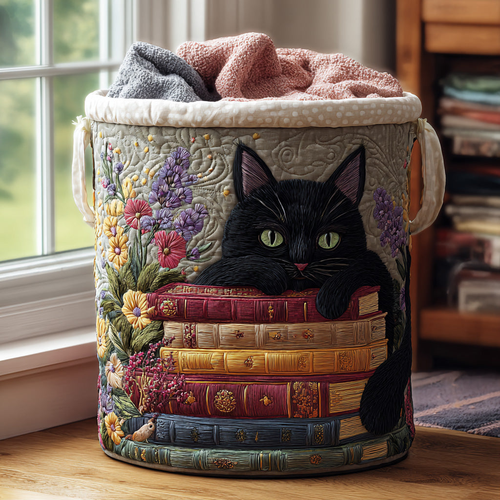 Purring Pages Quilted Laundry Basket Thoughtful Housewarming Gift