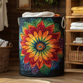 Radiant Rainbow Flower Quilted Laundry Basket Merch For Kids