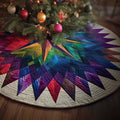 Rainbow Star Christmas Quilted Tree Skirt Adorable Holiday Tree Skirt for Cozy Spaces
