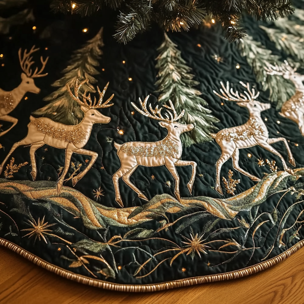 Reindeer Journey Christmas Quilted Tree Skirt Trending Christmas Tree Skirt Merch 2025