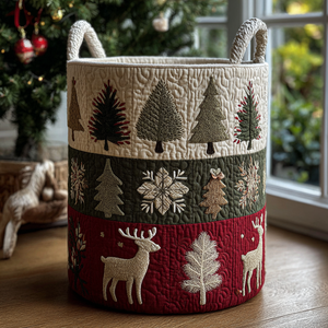 Reindeer Joy Quilted Laundry Basket New Year Merch Gift