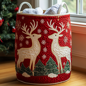 Reindeer Magic Quilted Laundry Basket Halloween Merch Gift Birthday Merch Gift
