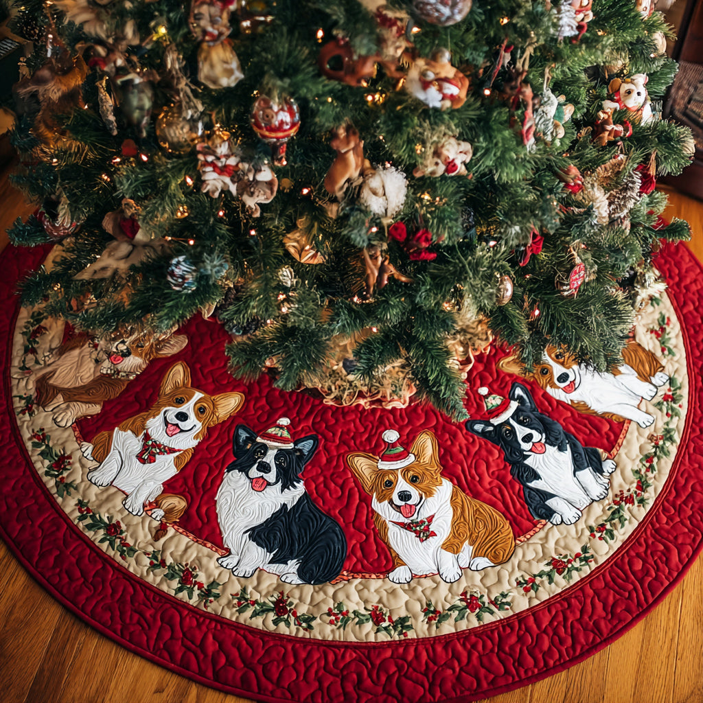Royal Corgi Yuletide Quilted Christmas Tree Skirt Thoughtful Christmas Tree Skirt Gift Idea