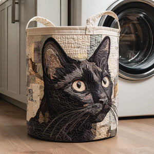 Rustic Black Cat Quilted Laundry Basket Holiday Season Merch