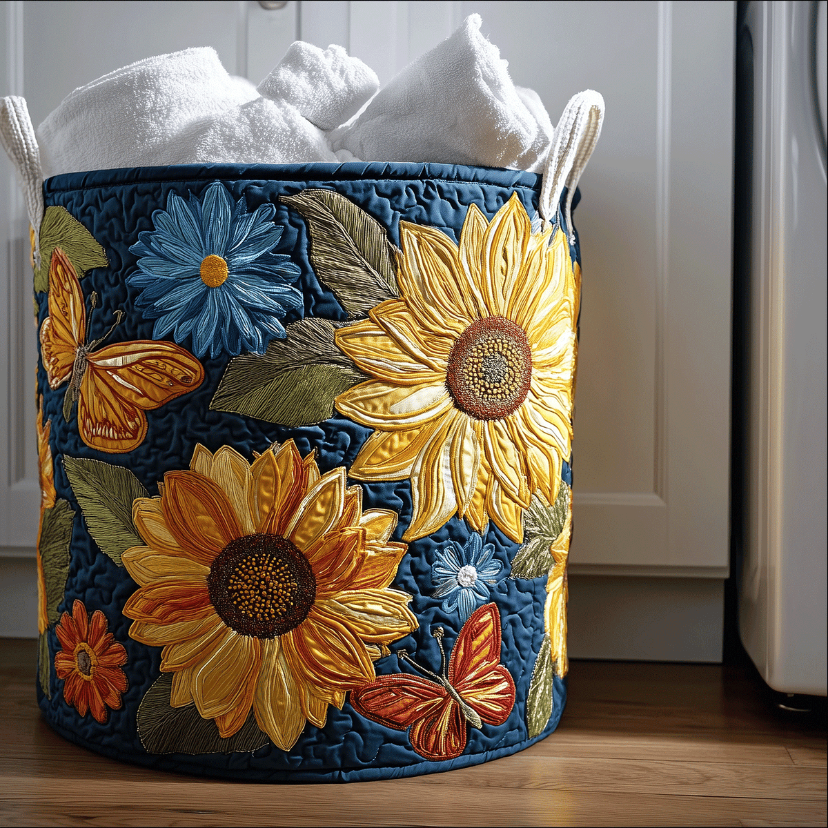 Rustic Sunflower Quilted Laundry Basket Valentine’s Day Merch Gift