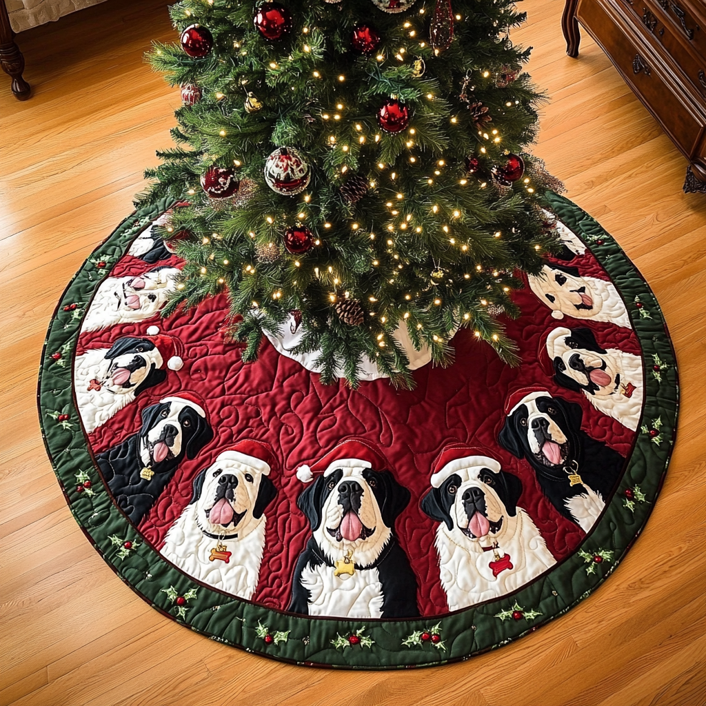 Saint Bernard Noel Christmas Quilted Tree Skirt Holiday Merch That Completes Your Christmas Setup