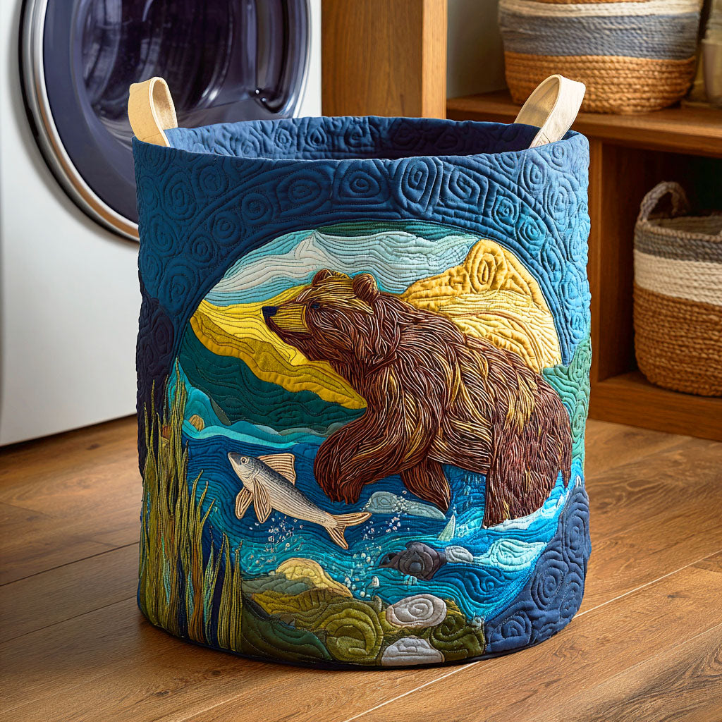 Salmon Bear Quilted Laundry Basket Valentine’s Day Merch Gift