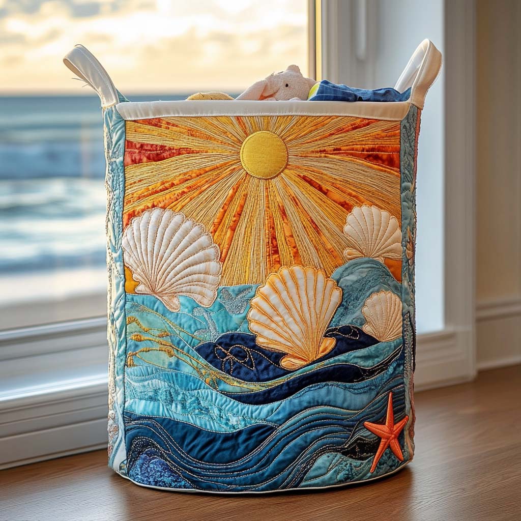 Salty Shell Sunset Quilted Laundry Basket Father’s Day Merch Gift