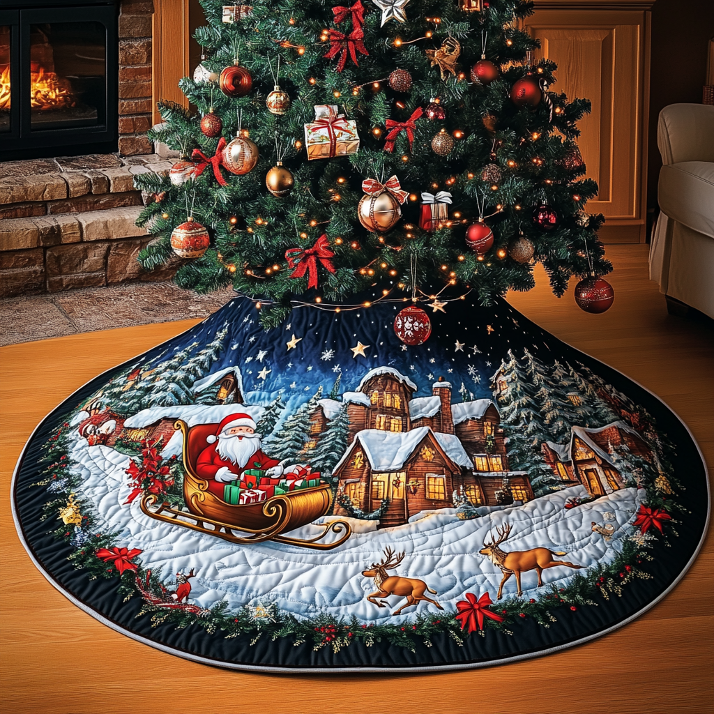 Santa Gift Christmas Quilted Tree Skirt Luxury Christmas Tree Skirt for Elegant Homes