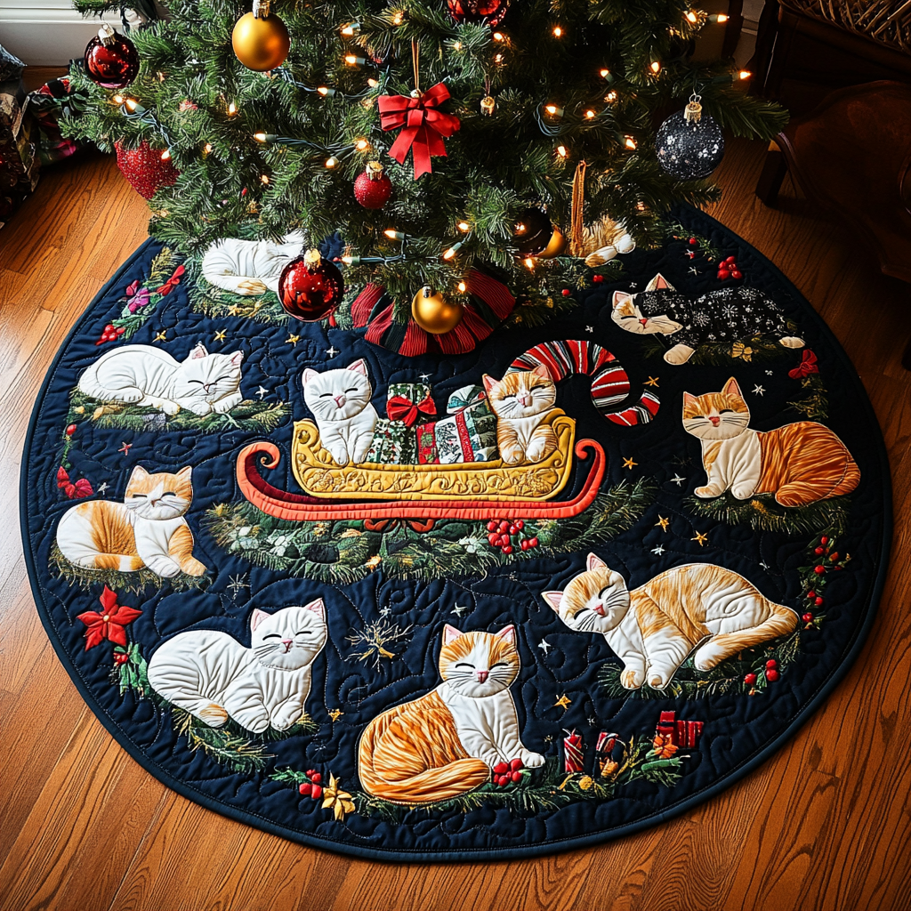 Santa Paws Cat Christmas Quilted Tree Skirt Meaningful Christmas Gift to Warm the Heart
