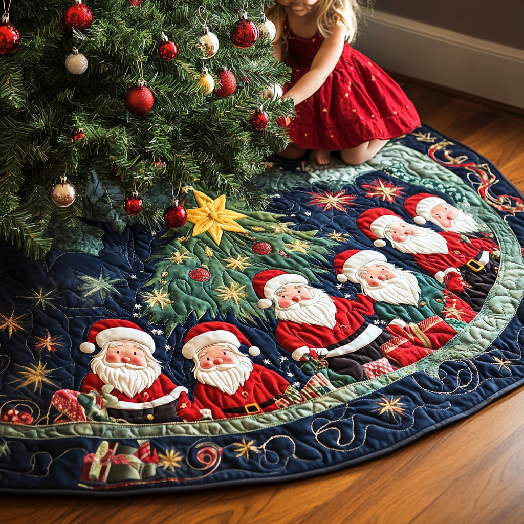 Santa Workshop Quilted Christmas Tree Skirt Charming Tree Skirt for Family Gatherings