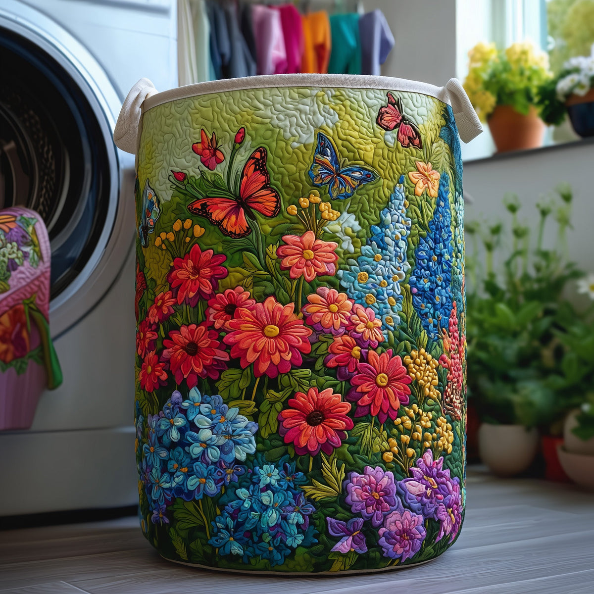 Sea Of Flowers Quilted Laundry Basket Mother’s Day Merch Gift