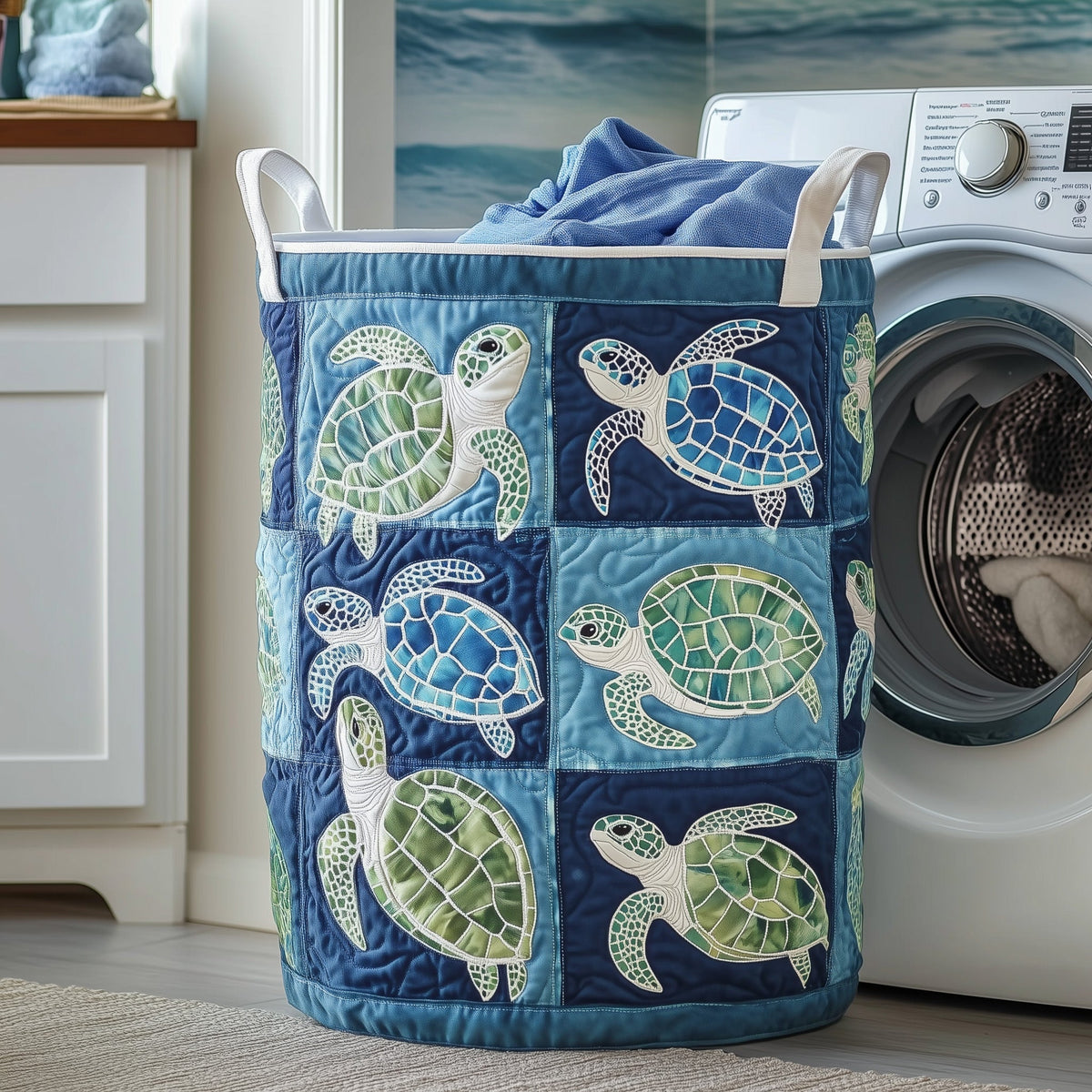 Sea Turtle Quilted Laundry Basket Father’s Day Merch Gift