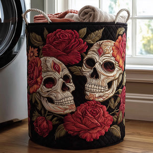 Skull Bloom Quilted Laundry Basket Merch For Couples