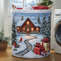 Snow Cabin Quilted Laundry Basket Halloween Merch Gift