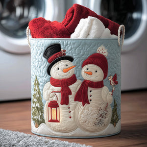 Snowman Couple Love Quilted Laundry Basket Christmas Merch Gift