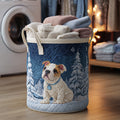 Snowy Bulldog Pup Quilted Laundry Basket Gift Idea For Busy Families