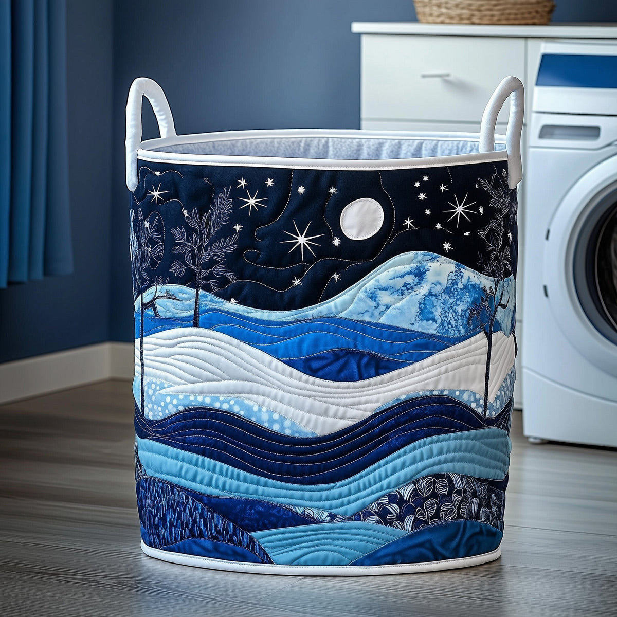 Snowy Forest Quilted Laundry Basket Halloween Merch Gift