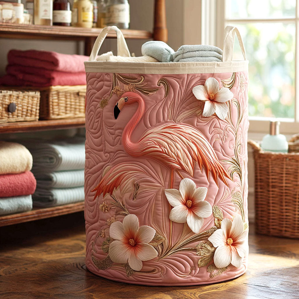 Soft Flamingo Quilted Laundry Basket Summer Merch Vibes