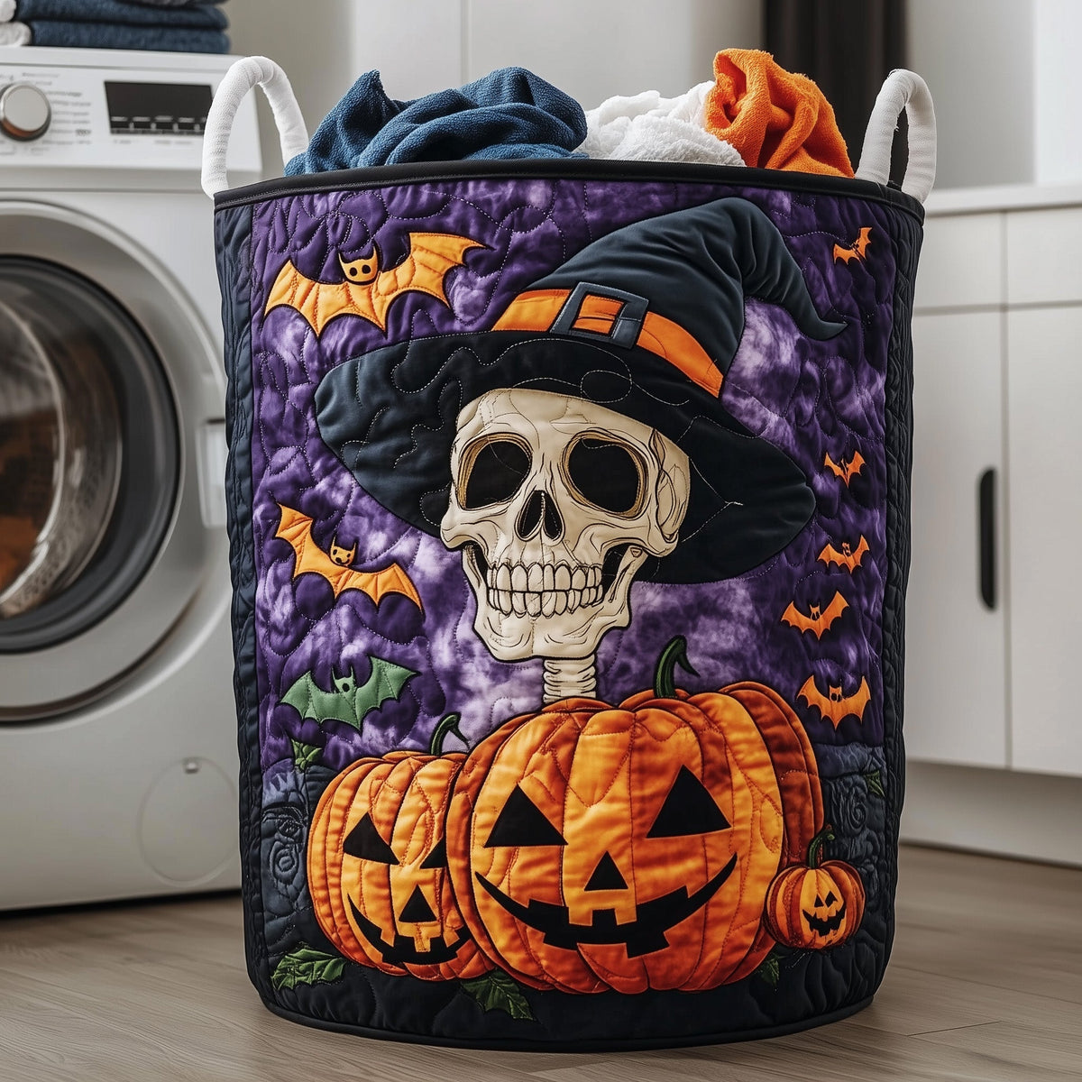 Spooky Skeleton Quilted Laundry Basket Anniversary Merch Gift