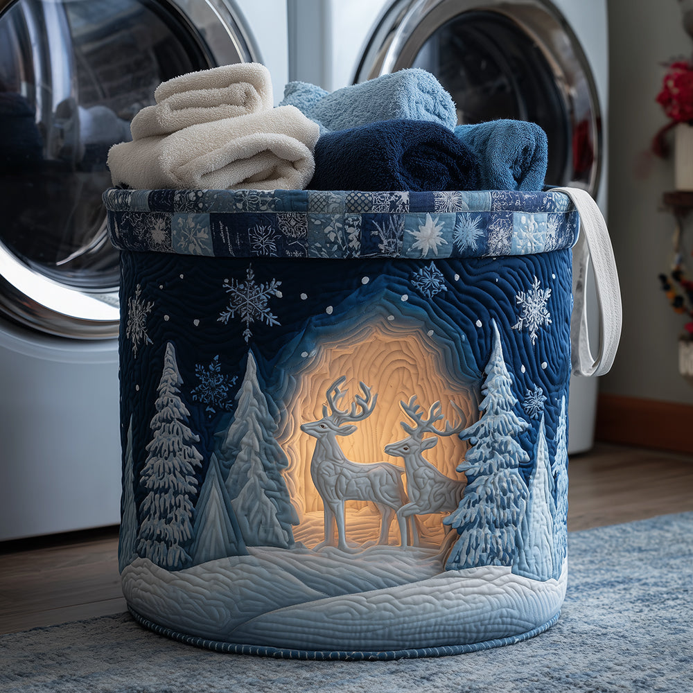 Starlit Reindeer Quilted Laundry Basket Mother’s Day Merch Gift