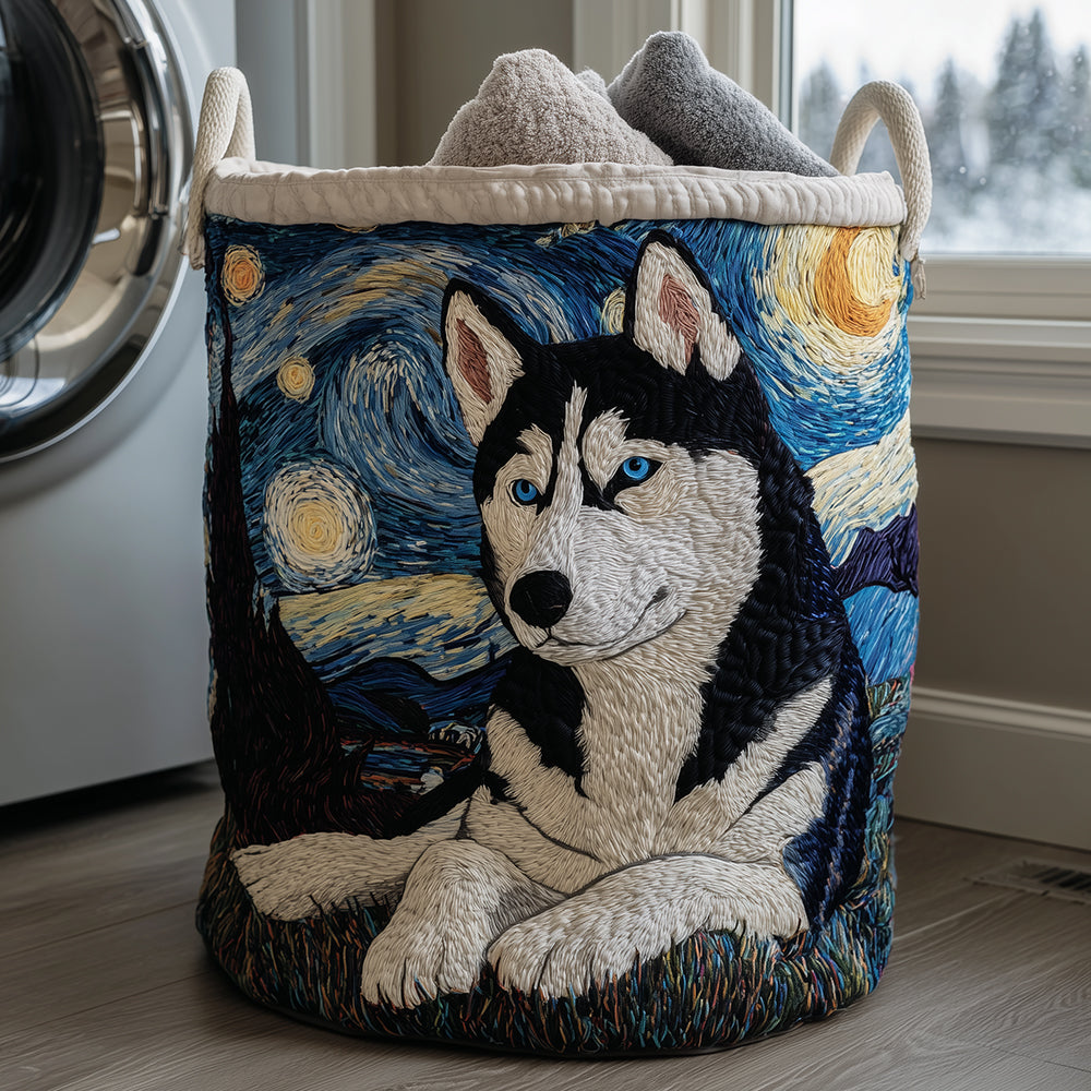 Starry Husky Quilted Laundry Basket Merch For Home And Living