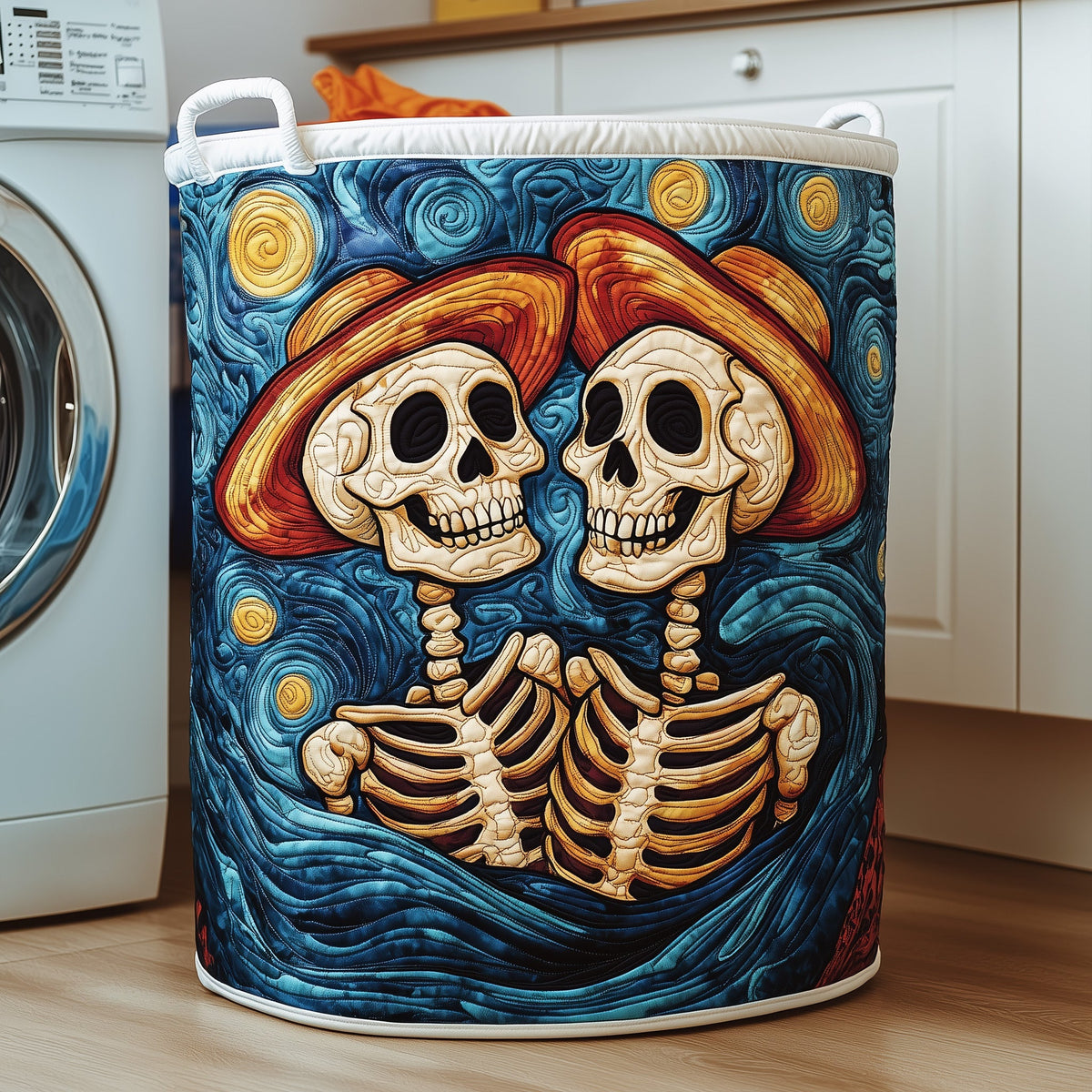 Starry Night Skeletons Quilted Laundry Basket Perfect Gift For Your House