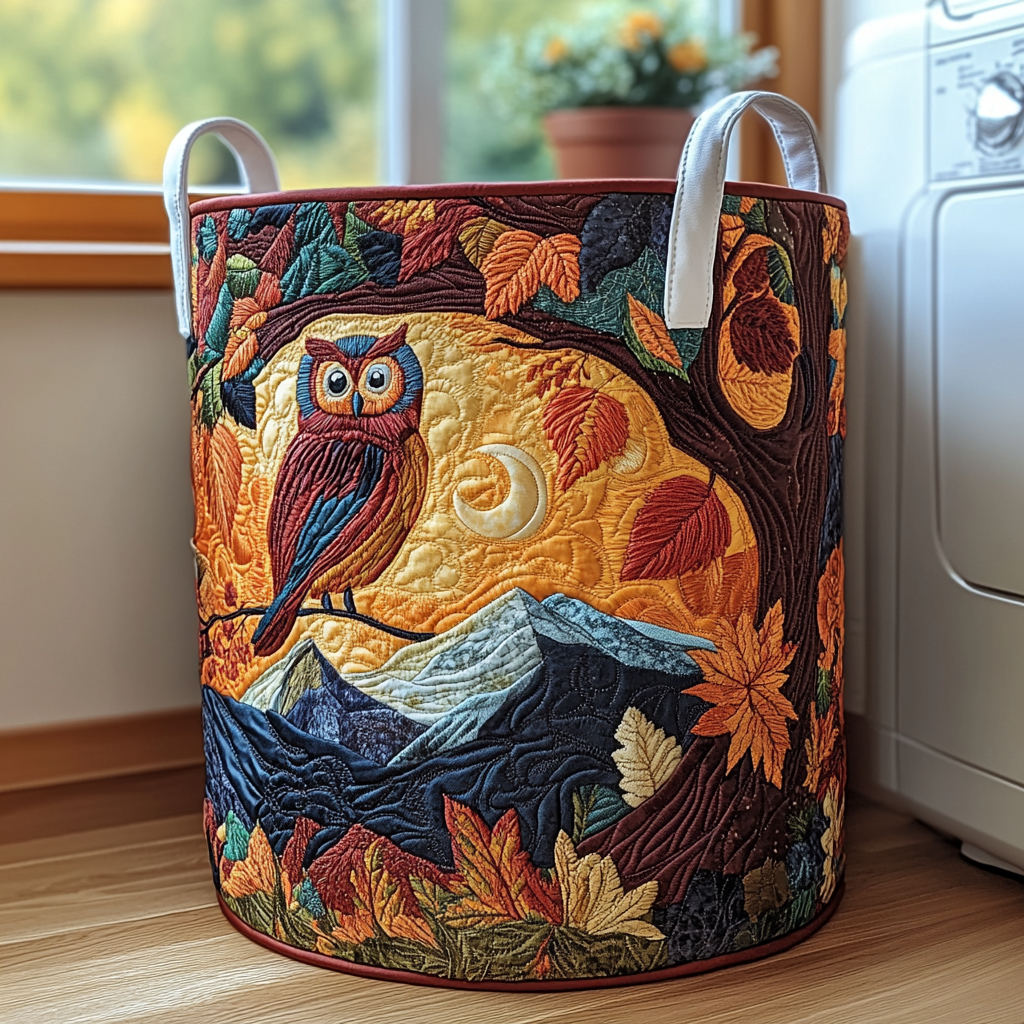 Starry Owl Quilted Laundry Basket Mother’s Day Merch Gift