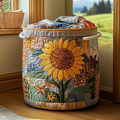 Sunflower Field Quilted Laundry Basket Thanksgiving Merch Gift