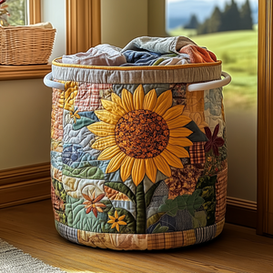Sunflower Field Quilted Laundry Basket Thanksgiving Merch Gift