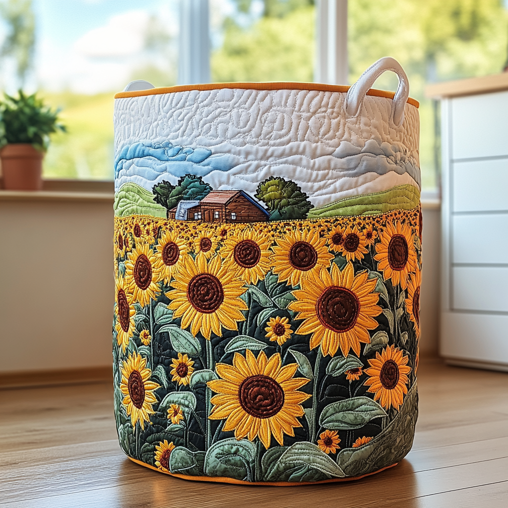Sunflower Meadow Quilted Laundry Basket Gift To Brighten Their Day